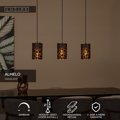 Lucide ALMELO - Hanglamp - 3xE27 - Zwart